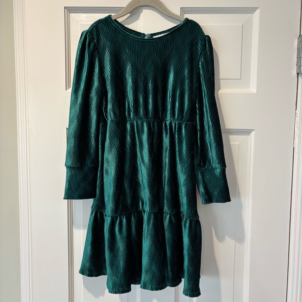 Kids Emerald Green Textured Dress